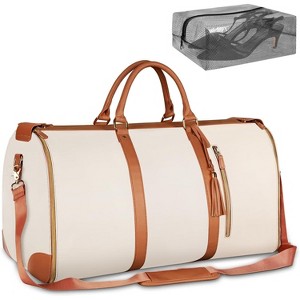 Large PU Leather Foldable Travel Garment Duffle Bag, Convertible Carry On with Shoe Pouch for Women - 1 of 4
