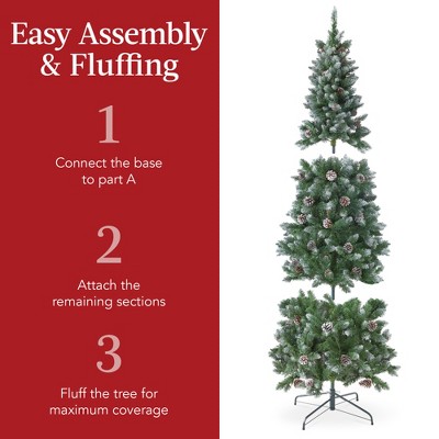 7.5ft Pre-Lit Flocked Pencil Christmas Tree with Pine Cones and Lights