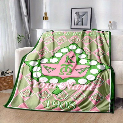 Personalized AKA Pattern Fleece Blanket, Green and Pink Diamond Design, All Season Cozy Throw for Home, Christmas or Birthday Gift.