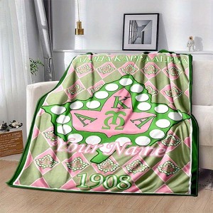 Personalized AKA Pattern Fleece Blanket, Green and Pink Diamond Design, All Season Cozy Throw for Home, Christmas or Birthday Gift. - 1 of 4