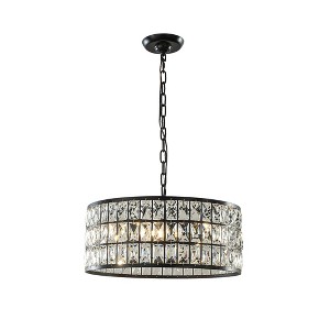 ALOADECOR 20'' Modern Crystal Chandelier Matte Black Finish 6-Light Round Drum Pendant Light Fixture for Dining Room Kitchen - 1 of 4
