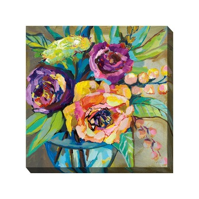 Cottage Garden West of The Wind Summer Crush Colorful 24 x 24 Inch Waterproof Gallery Wrapped Canvas, Outdoor Garden, Yard, Patio All Weather Hanging