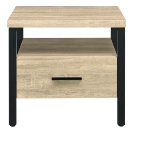 Gulches Oak Veneered 19 Inch Tall Nightstand Boasting 1 Drawer, 1 Open Style Shelf and Black Legs - 1 of 4