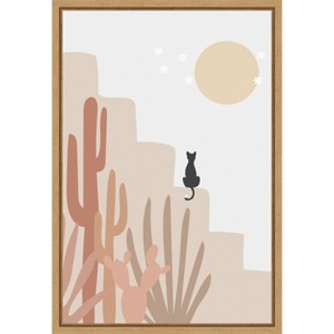 Amanti Art Cat with Cactus by Melloi Art Prints Canvas Wall Art Print Framed - 1 of 4