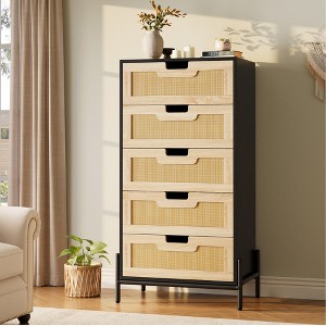 Rattan 5 Drawer Dresser for Bedroom, Modern Farmhouse Wooden Storage Cabinet with Legs, Dressers & Chests of Drawers - 1 of 4