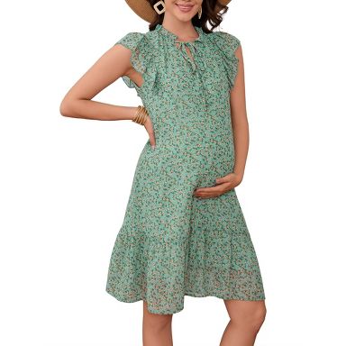 Women's Maternity Mini Dress Summer V Neck Flutter Sleeve Boho Floral Flowy  Babydoll Shift Short Dress Green Floral XL : Target