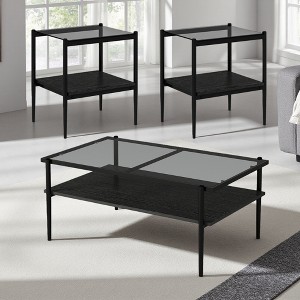 3-Piece Gray Glass Coffee Table Set - 1 of 4