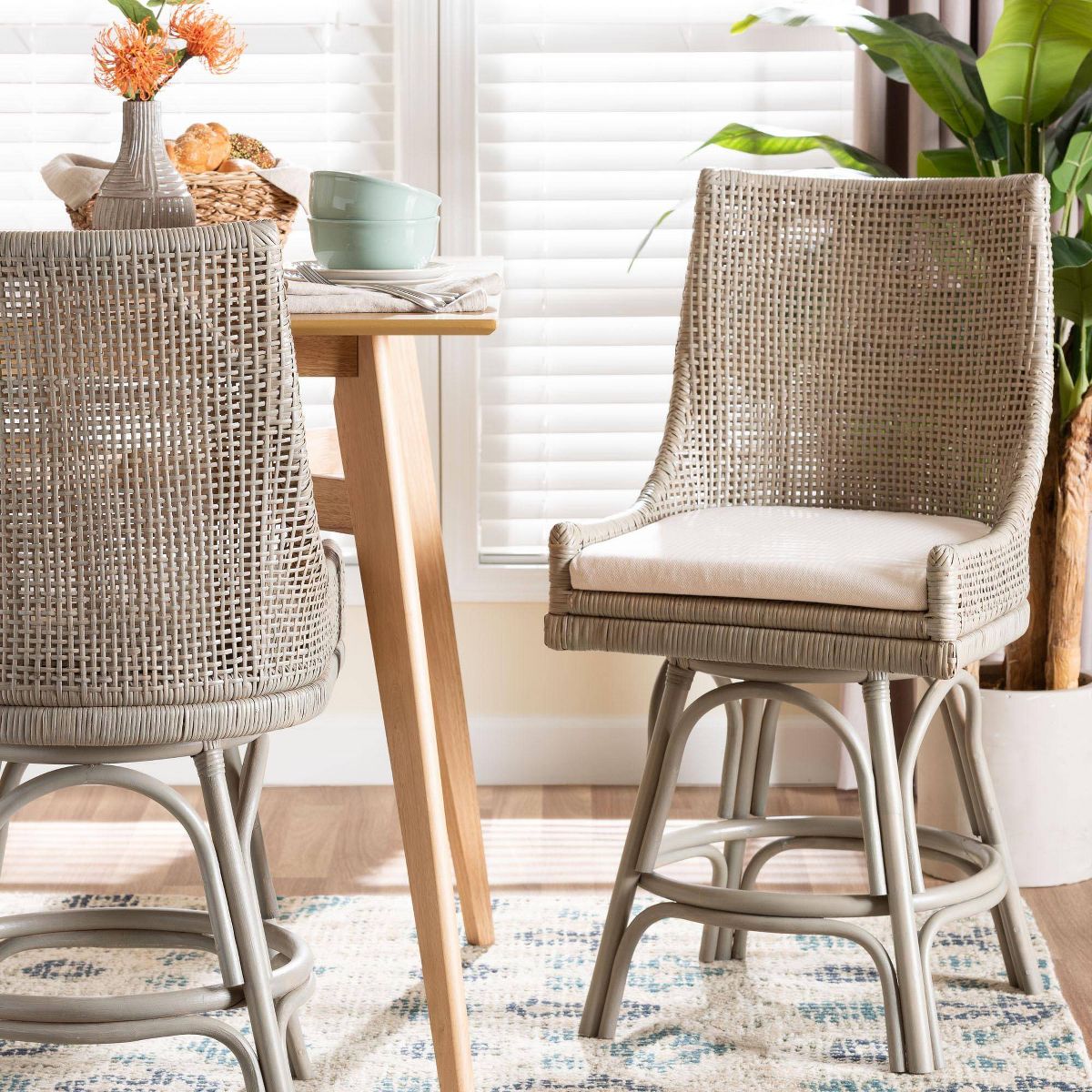 bali & pari Bella Swivel Rattan Counter Stool with Cushion French Gray - thumbnail 4