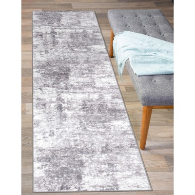 Gray Abstract Washable Synthetic Runner Rug