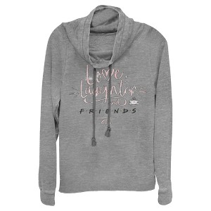 Juniors Womens Friends Love and Laughter Cowl Neck Sweatshirt - 1 of 3