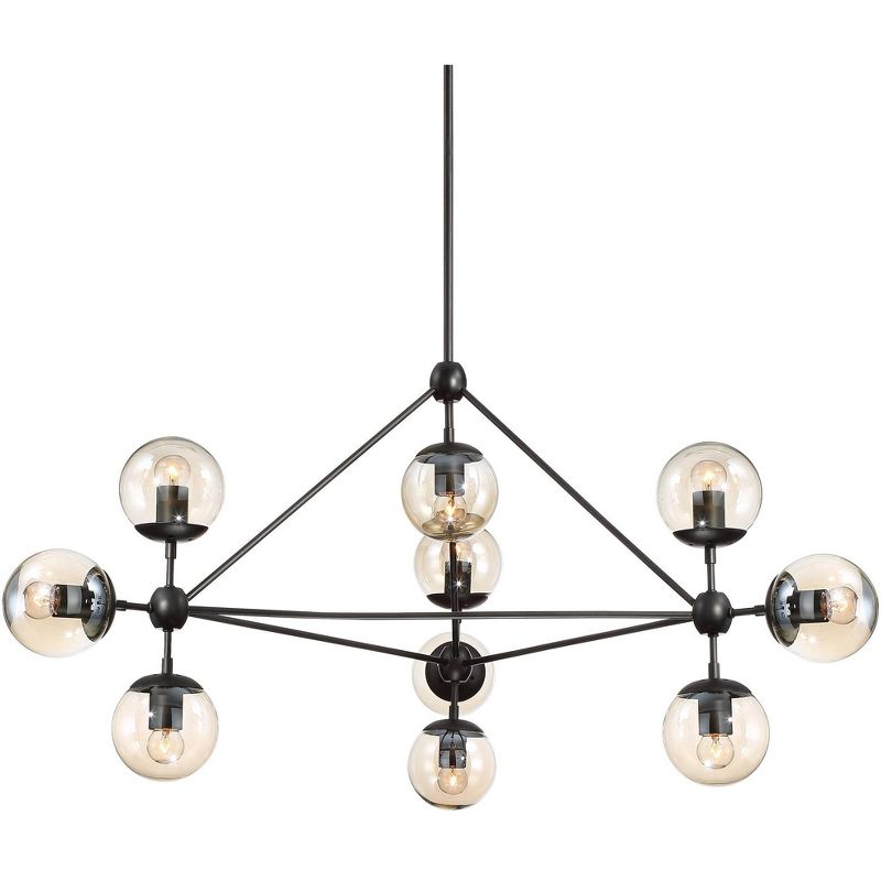 Possini Euro Design Gable Black Large Chandelier 41 1/2" Wide Mid Century Modern Cognac Glass Shade 10-Light Fixture for Dining Room Kitchen Island, 1 of 10