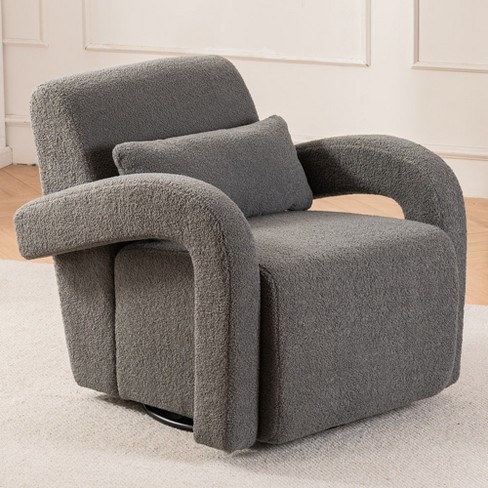 Modern Lounge Chair With Curved Arms Thick Plush Cushioning, Teddy Upholstered Armchair, 360° Rotatable Reading Single Sofa - image 1 of 4