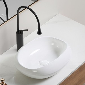SEVOBAL Bathroom Sinks Oval Ceramic Vessel Sink Shatterproof Gloss Finish No Faucet Hole with Drain for Small Countertops, White, 21.3"*18"*8.9" - 1 of 4