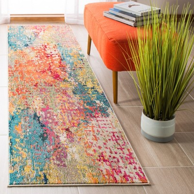 Ivory and Multicolor Abstract Distressed Area Rug