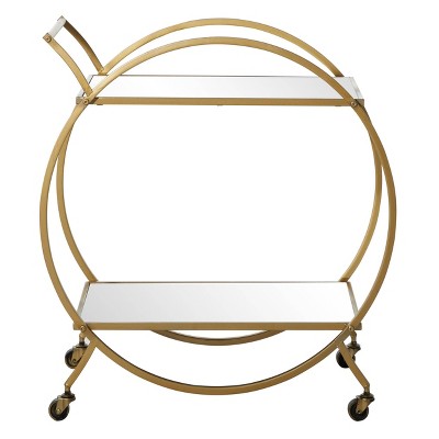 Elegant Gold Metal Bar Cart with Mirrored Shelves and Wheels