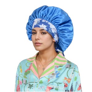 Anna-Kaci Women Silk Bonnet for Sleeping Satin Lined Hair Bonnet with Floral Tie Band for Curly Hair Protection - 1 of 4