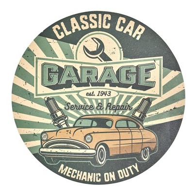 Vintage Classic Car Garage Round MDF Wall Plaque