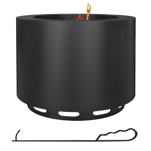 WELLFOR 19" Stainless Steel Smokeless Fire Pit Portable Camping Bonfire Stove with Poker Black - 1 of 4