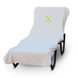 BC BARE COTTON Luxury Hotel & Spa Monogrammed Pool Chaise Lounge Cover, Standard Size 90 X 29 Inches - White - Gold Block - 1 of 4