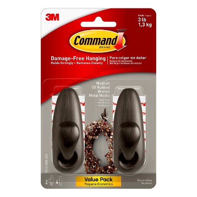 Command 2pk Medium Sized Forever Classic Decorative Hooks Oil Rubbed Bronze: Wall & Towel Hooks, 3lb Capacity, Metal