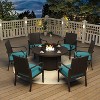 ALAULM 7 Piece Patio Dining Set Outdoor Patio Furniture Set, 6 Woven Rattan Back Fixed Chairs with Thick Cushion and 48" Round Fire Pit Table , Blue - 2 of 4