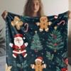 Flannel Christmas Blanket with Santa, Gingerbread, Holly & Candy Cane Patterns - Plush All-Season Holiday Throw Christmas Gift. - 2 of 4