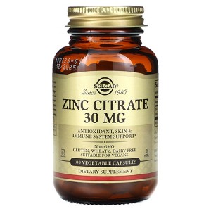 Solgar Zinc Citrate, 30 mg, 100 Vegetable Capsules - 1 of 2