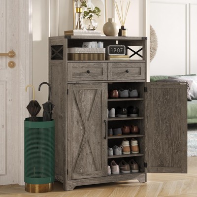 5-Tier Shoe Storage Cabinet with Adjustable Shelves, Wooden Shoe Rack Organizer, Grey