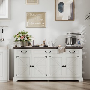 Vipbear Farmhouse Kitchen Sideboard Buffet with 3 Drawers and 4 Doors 65" Large Buffet Storage Cabinet,Coffee Wine Bar Cabinet for Living Room Kitchen - 1 of 4