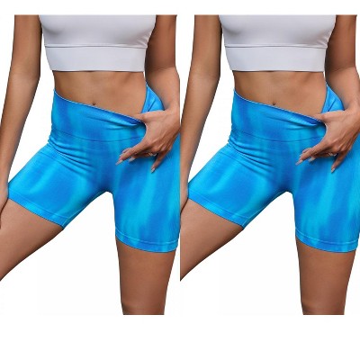INSPIRE CHIC 2 Pcs Women's High Waist Tie Dye Tummy Control Workout Running Biker Thigh Slimmers
