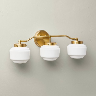 Milk Glass Striped Wall Sconce Brass Finish - Hearth & Hand™ With