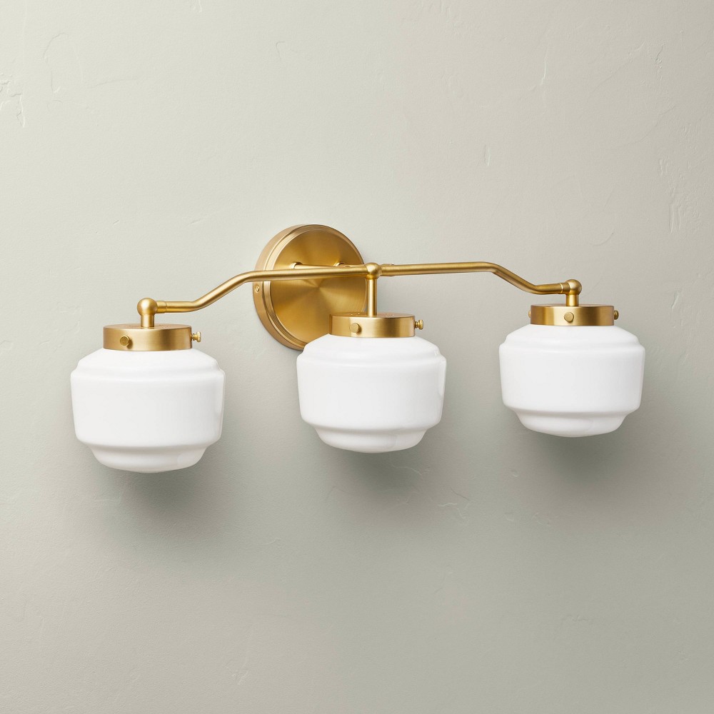 Milk Glass 3-Bulb Vanity Wall Sconce Brass Finish - Hearth & Hand™ with Magnolia: UL Listed, Iron Body