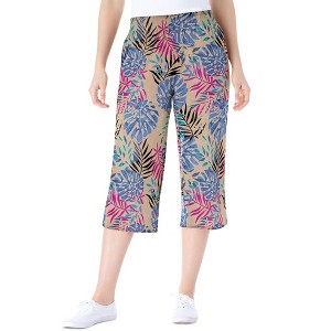 Woman Within Petite Elastic-Waist Pull-On Knit Pocket Capri Pants - 1 of 4