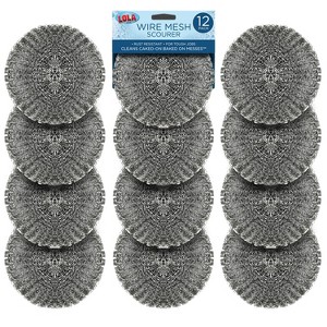 Steel Wool Wire Mesh Scouring Pad by LOLA, Galvanized Steel Knitted, Heavy Duty, Abrasive Scrubber, Powerful for Pots, Pans, Ovens, Grills, 12 Pack - 1 of 4
