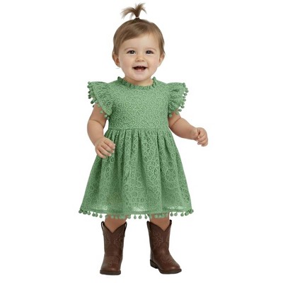 2Bunnies Lace Pom Pom Trim Baby Girl Dress