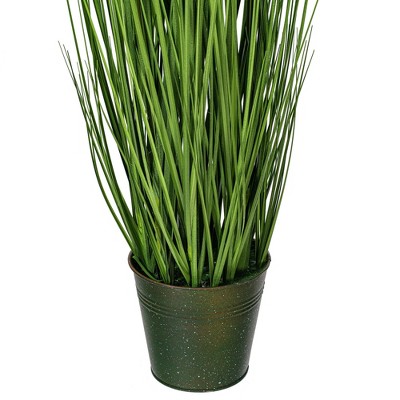 36" Green Artificial Grass and Cattails in Iron Pot