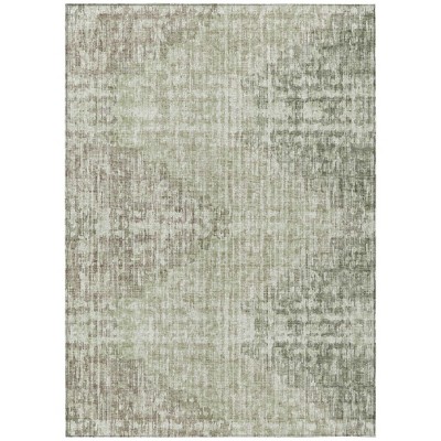 Fern Green And Ivory Geometric Washable Indoor Outdoor Area Rug