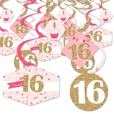 Big Dot of Happiness Sweet 16 - 16th Birthday Party Hanging Decor - Party Decoration Swirls - Set of 40