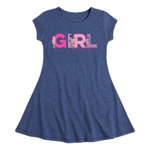 Girls' - Barbie - Girl Strong, Kind, Brave, Bold, and Fearless Fit & Flair Cap Sleeve Dress - 1 of 2