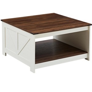 Vynxaria Rustic Farmhouse Coffee Table with Storage & Double Layer Design in Walnut & Ivory - 1 of 1