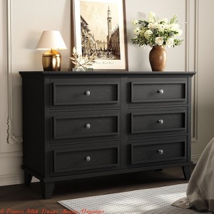 Hallway Dresser for Bedroom, 6 Drawer Wide Dresser Storage Organizer, Modern Wooden Chest of Drawers with Metal Handles - 1 of 4
