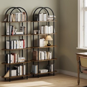 Acekool 5-Tier Arched Bookshelf Set of 2, Metal Frame, Open Storage Display, Anti-Tip, Vintage Finish - 1 of 4