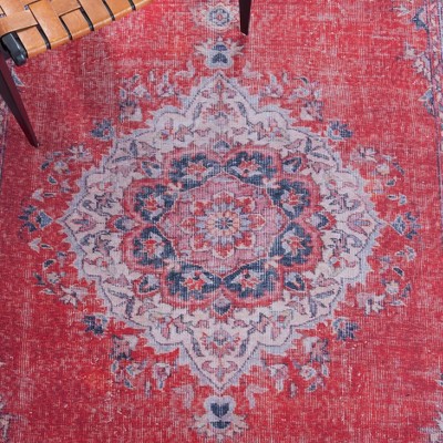 Elegant Red and Beige 9' x 12' Synthetic Persian Medallion Rug