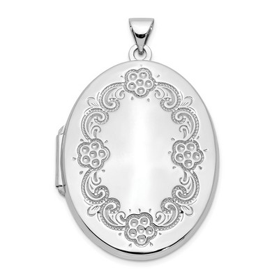 Black Bow Jewelry 14k White Gold 32mm Floral Border Oval Locket