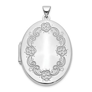 Black Bow Jewelry 14k White Gold 32mm Floral Border Oval Locket - 1 of 4