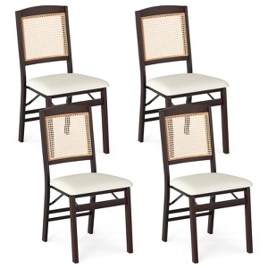 Tangkula Folding Dining Chairs Set of 4 w/Linen Padded Seat & Rattan Backrest for Kitchen - 1 of 4