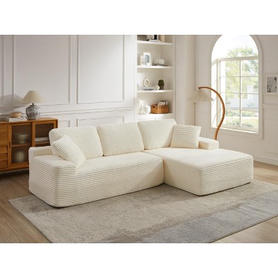 109'' Modern Boneless Sofa Couch, Corduroy Modular Sectional Sofa With L-Shape Chaise, No Assembly Required