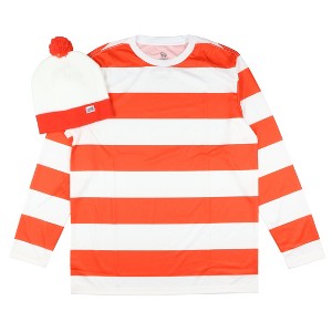 Seven Times Six Where's Waldo Costume Men's Long Sleeve Shirt and Beanie Set - 1 of 4