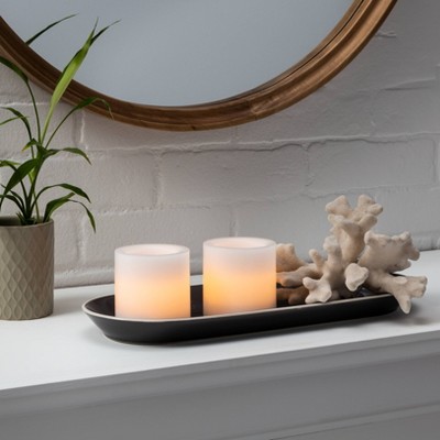Condition photo showing New/Like New for 2pk 3" x 3" led flameless black wick candles white - threshold™: wax pillar, battery operated, decorative