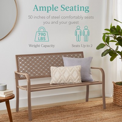 Taupe Steel Geometric Backrest Garden Bench with Arms